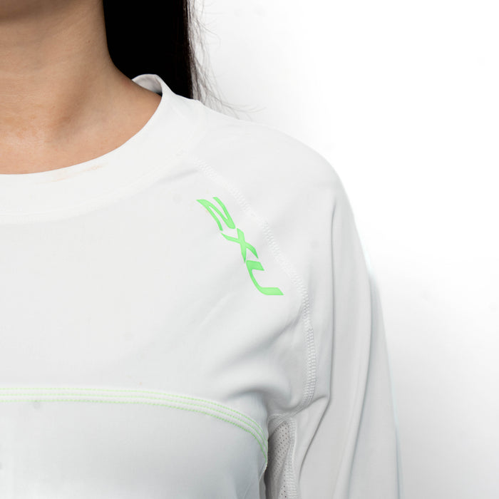 2XU Long Sleeve Fibretech Shirt White/Green - Womens