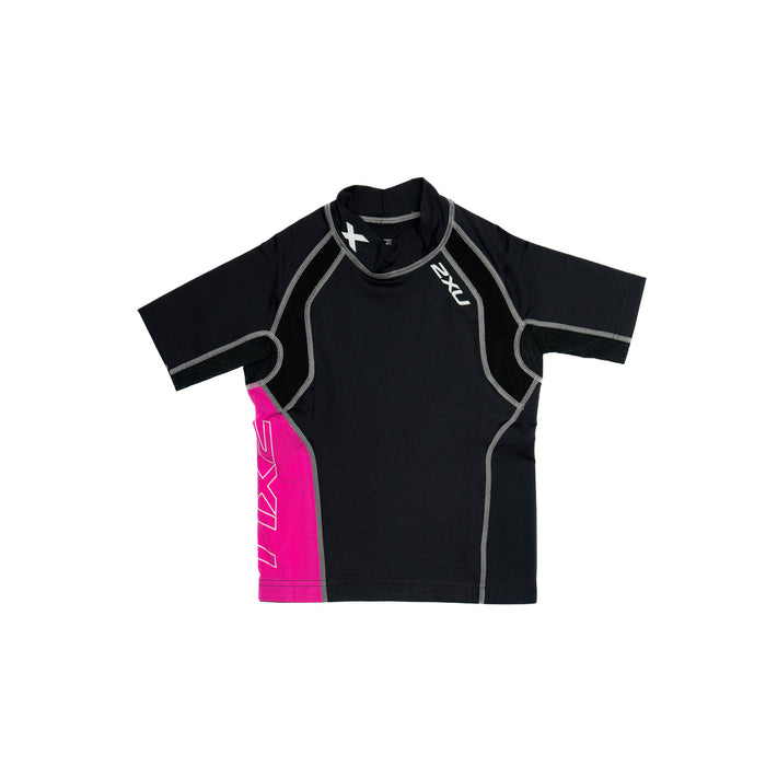 Youth Short Sleeve Power Compression Top Black/Rose - Girls