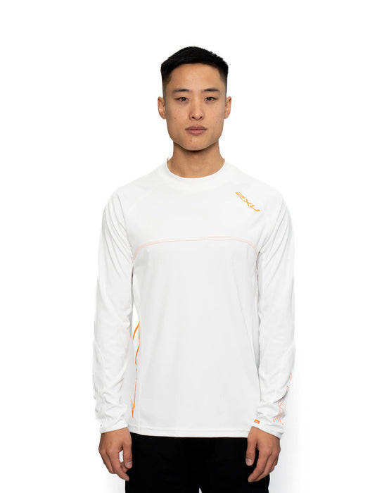 2XU Long Sleeve Fibretech T-Shirt White/Orange - Unisex