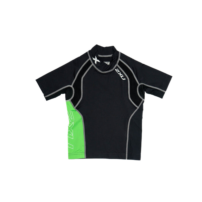 Youth Short Sleeve Power Compression Top Black/Green - Girls